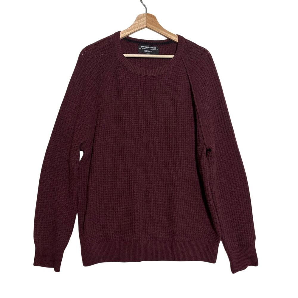 Banana Republic Men's Merino Wool Burgundy Waffle Knit Sweater Sz XL Crewneck
